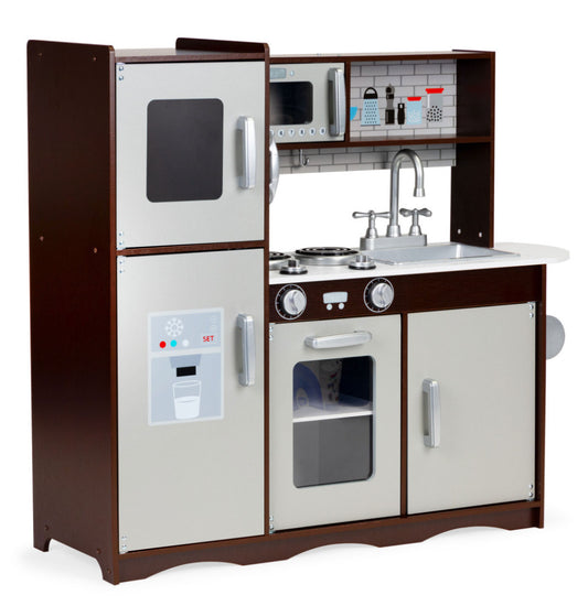 Fa gyerekkonyha szekrényekkel és hűtővel