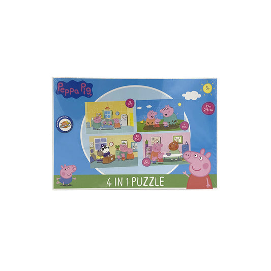 Peppa malac 4 az 1 ben Puzzle 12-13-20-24 darabos - Sárga