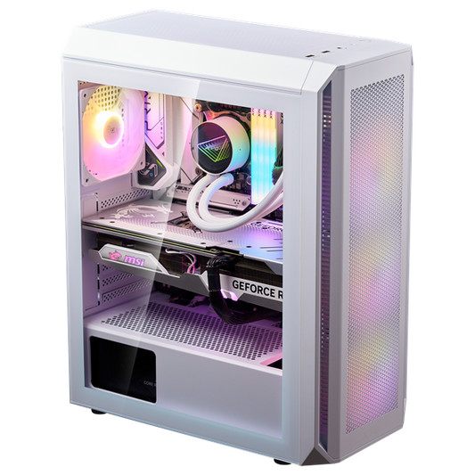 ADATA XPG Ház Midi ATX Valor AIR PLUS, 4x120mm RGB ventilátor, Tápegység nélkül, üvegfalú, fehér