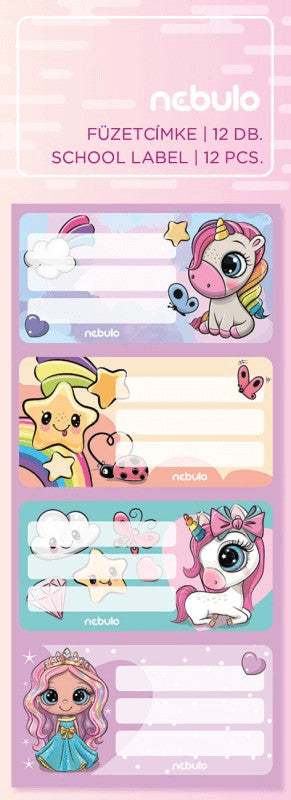 Unikornis és Királylány füzetcímke 12 db-os, Nebulo