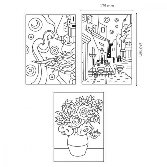 Üvegfóliafesték készlet, 2x22ml és 10x10,5ml festék, 3 kifesthető kép, Amos, Vincent van Gogh