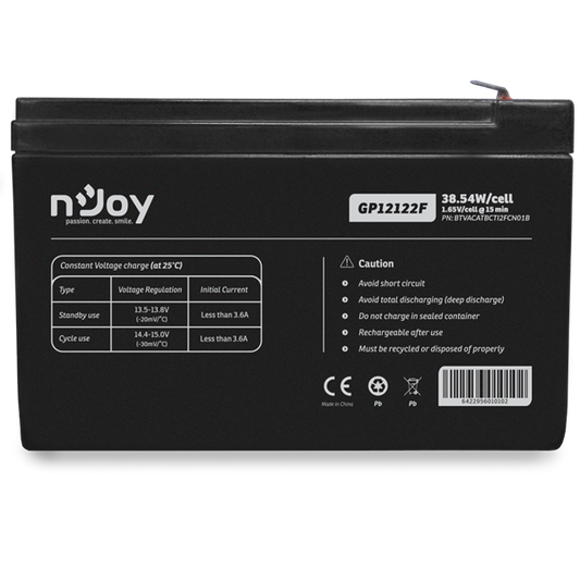 APC (NJOY) GP12122F Akkumulátor 12V/12Ah zárt, gondozásmentes Borne T2