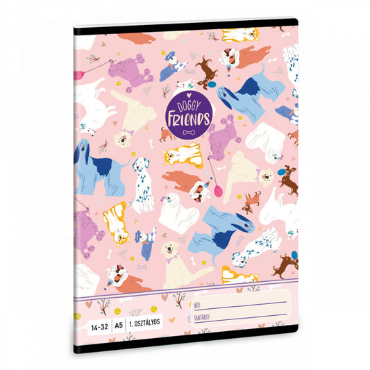 Doggy Friends, kutyás tűzött füzet A/5, 32 lap vonalas 1.osztály (14-32)