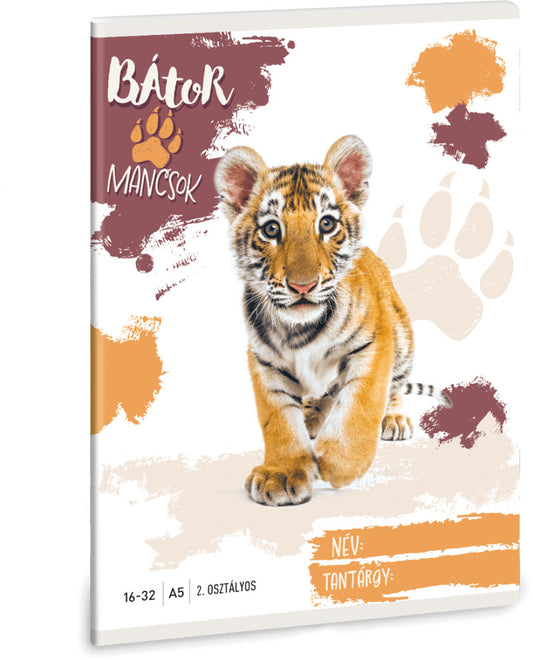 Bátor Mancsok tűzött füzet A/5, 32 lap vonalas 2.osztály (16-32), tigris