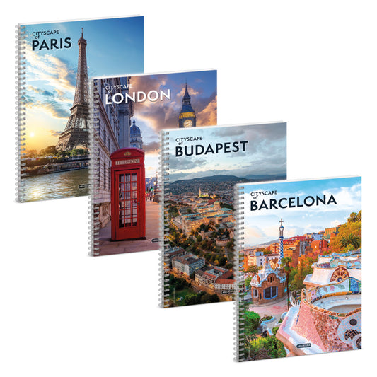 Cityscape spirál füzet A/4, vonalas, 60 lapos, többféle