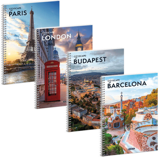 Cityscape spirál füzet A/4, sima, 60 lapos, többféle