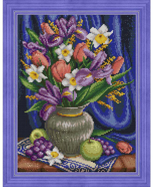 Gyémántfestés szett, tavaszi virágcsokor, 30x40cm