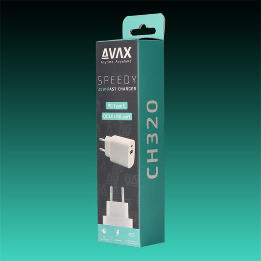 AVAX Hálózati töltő USB-A USB-C 20W, fehér