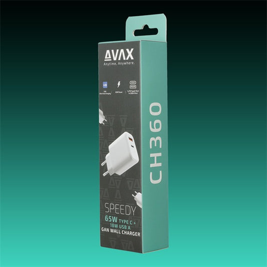 AVAX Hálózati töltő USB-A USB-C 65W, fehér