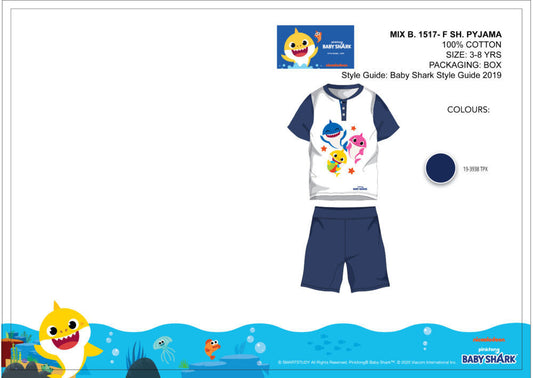 Baby Shark nyári rövid ujjú gyerek pizsama - pamut pizsama - sötétkék - 116
