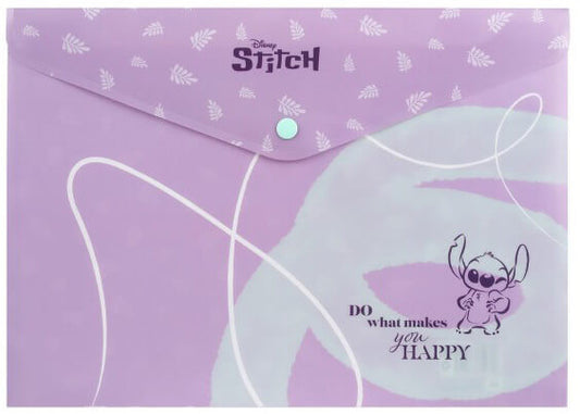 Irattartó tasak A/4, patentos, műanyag, CoolPack, Stitch, lila