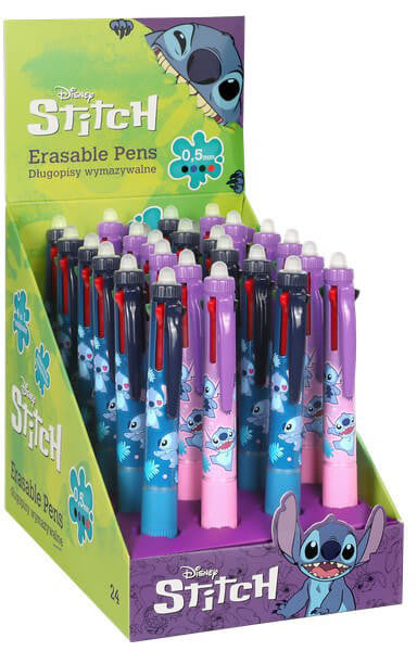 Radírozható golyóstoll, 4 színű, CoolPack, Stitch, kék vagy rózsaszín