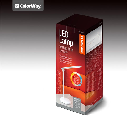 COLORWAY Asztali LED lámpa beépített akkumlátor, dönthető, 3200-4300-6500k, 300 lm, fehér (CW-DL02B-W)