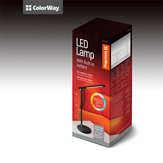 COLORWAY Asztali LED lámpa beépített akkumlátor, dönthető, 3200-4300-6500k, 300 lm, fekete (CW-DL02B-B)
