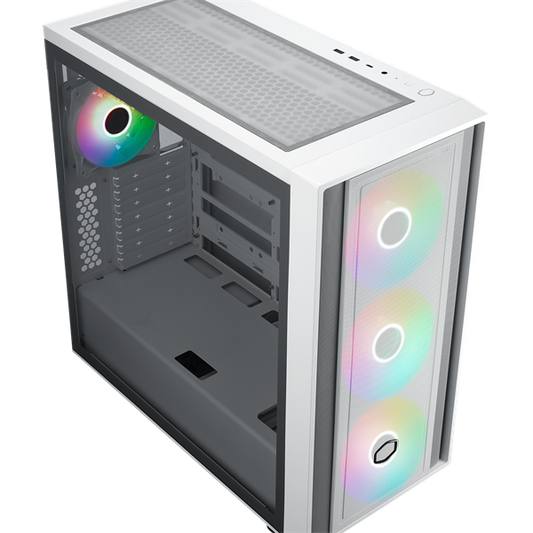 COOLER MASTER Ház ATX MasterBox 600, Tápegység nélkül, Üvegfalú, fehér