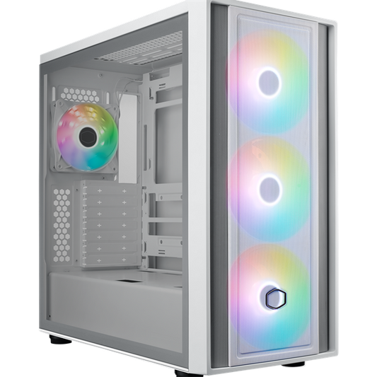 COOLER MASTER Ház ATX MasterBox 600, Tápegység nélkül, Üvegfalú, fehér