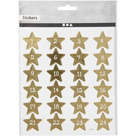 Karácsonyi matrica, adventi naptár, számok 1-24-ig, csillag alakú, 15x17cm