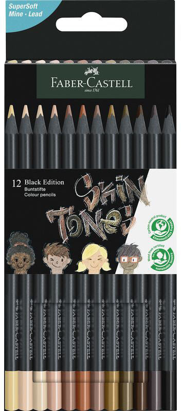 Színes ceruzakészlet 12 db-os, Faber-Castell, "test színek", Black Edition fekete-, háromszög test