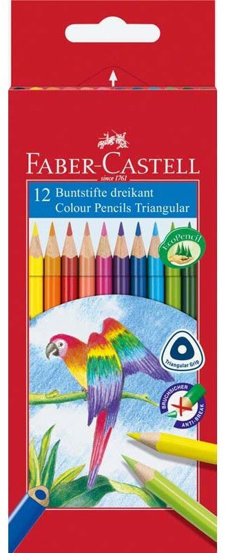 Színes ceruzakészlet 12 db-os, Faber-Castell, papagáj mintás, háromszög test