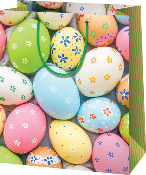Húsvéti ajándéktáska 23x18x10cm, közepes, virágmintás tojások