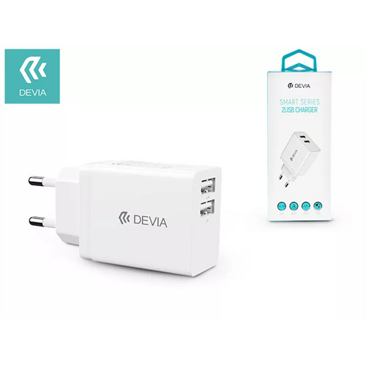 DEVIA UNIVERZÁLIS USB HÁLÓZATI TÖLTŐ ADAPTER 2XUSB - 5V/2,4A - SMART SERIES 2 USB CHARGER - WHITE