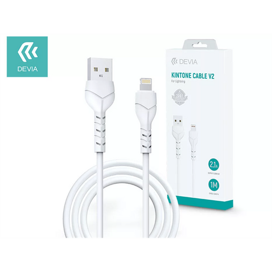 DEVIA USB - LIGHTNING ADAT- ÉS TÖLTŐKÁBEL 1 M-ES VEZETÉKKEL - KINTONE CABLE V2 SERIES FOR LIGHTNING - 5V/2.1A - WHITE