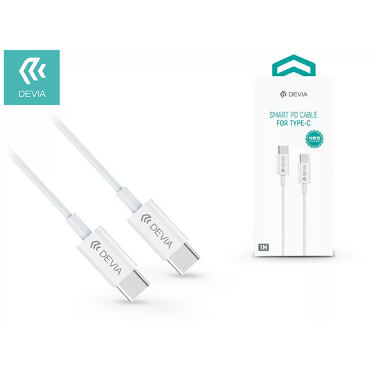 DEVIA USB TYPE-C - USB TYPE-C ADAT- ÉS TÖLTŐKÁBEL 1 M-ES VEZETÉKKEL - SMART PD CABLE FOR TYPE-C - 3A - WHITE