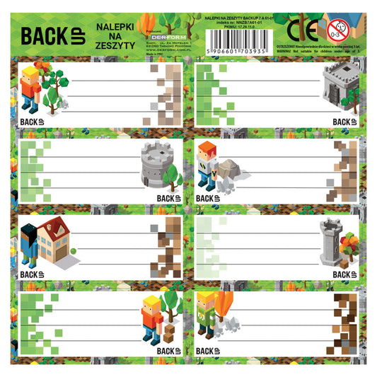 Minecraft mintás füzetcímke 8 db/ív, BackUp, A61, 2023