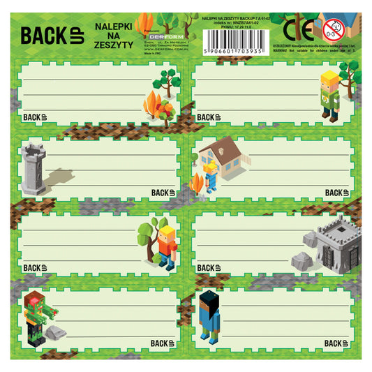 Minecraft mintás füzetcímke 8 db/ív, BackUp, A61, 2023