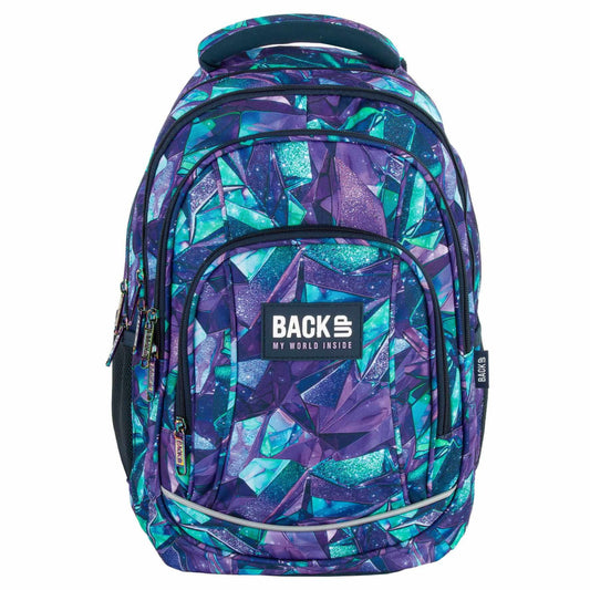 Lányos hátizsák, iskolatáska, 4 rekeszes, 42x30x20cm, BackUp, 2025, A35, kék-lila