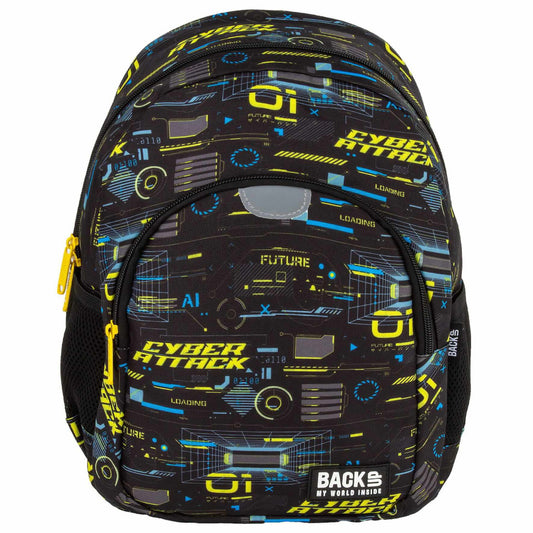 Fiús hátizsák, 2 rekeszes, 34x26x14cm, BackUp, 2025, T50, fekete-sárga, Cyber Attack