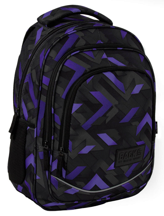 Lányos hátizsák, 3 rekeszes, 42x30x20cm, BackUp, 2025, X47, fekete-lila