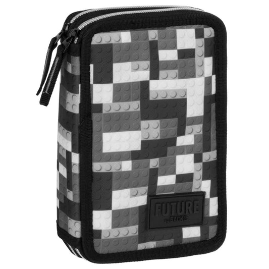 Lego mintás tolltartó, 2 emeletes, töltött, DF38, szürke