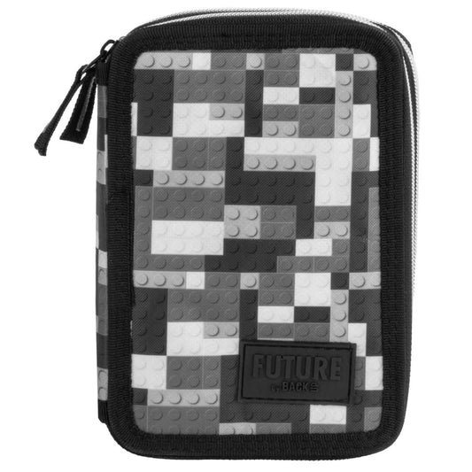 Lego mintás tolltartó, 2 emeletes, töltött, DF38, szürke