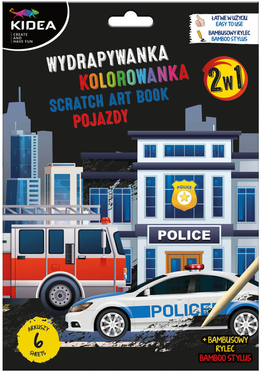 Képkarcoló füzet színezővel, járműves, Kidea