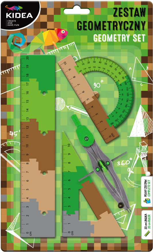 Geometria készlet, körző és vonalzó szett, 4 db-os, terep színű, Kidea