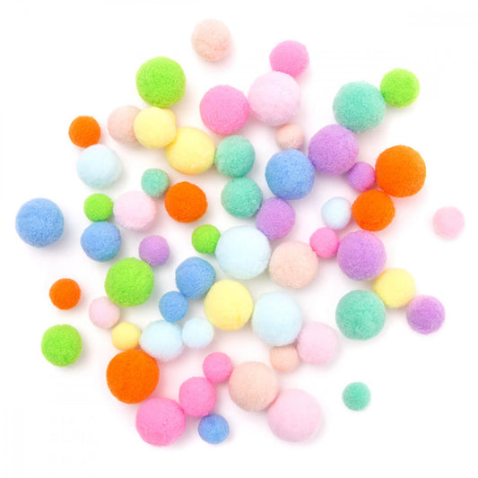 Pom-pom, vidám színek, 1,5-2-2,4cm-es, 60 db/csomag