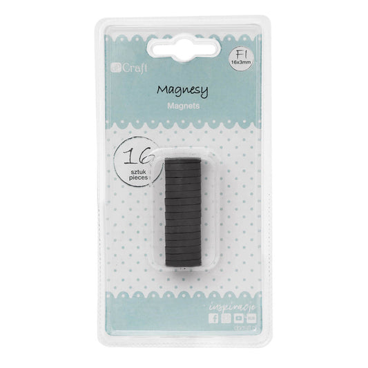 Mágnes, kerek, 16x3 mm, 16 db-os, korongok