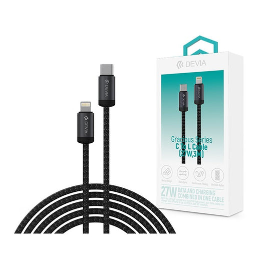 Devia Gracious Series 27W PD Type-C/Lightning adat- és töltőkábel 3m - fekete
