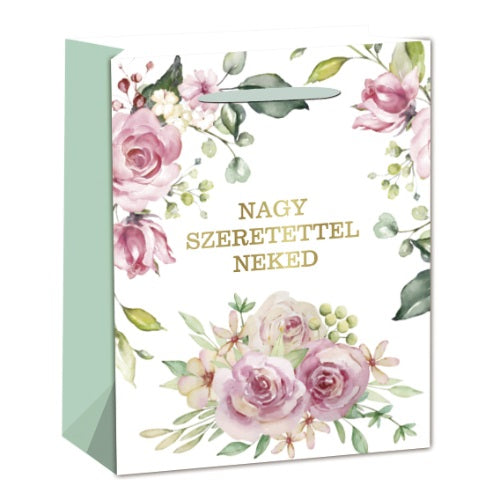 Dísztasak matt 18x23 cm rózsaszínű rózsák