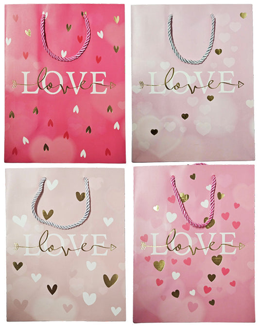 Szivecskés ajándéktáska 23x18x10cm, közepes, 4 féle