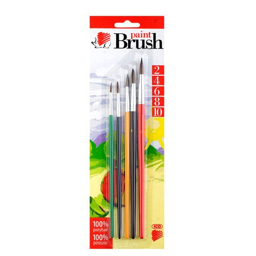 Ecsetkészlet Ico póniszőr fanyelű 5 db-os klt. 2/4/6/8/10 festett