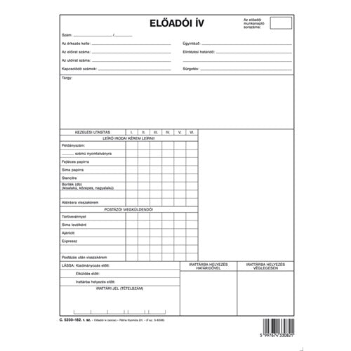 Előadói ív szabadlap A/4 négyoldalas