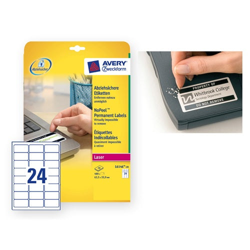 Etikett címke Avery Zweckform 63.5x33.9 mm lézer címke eltávolíthatatlan 20 ív 480 db/csomag L6146