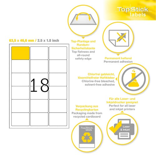 Etikett címke Topstick 63.5x46.6 mm szegéllyel 100 ív 1800 db/doboz