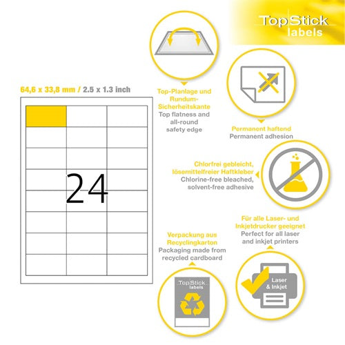 Etikett címke Topstick 64.3x33.8 szegéllyel 100 ív 2400 db/doboz