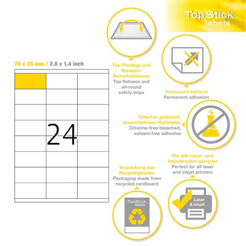 Etikett címke Topstick 70x35 mm szegéllyel 100 ív 2400 db/doboz