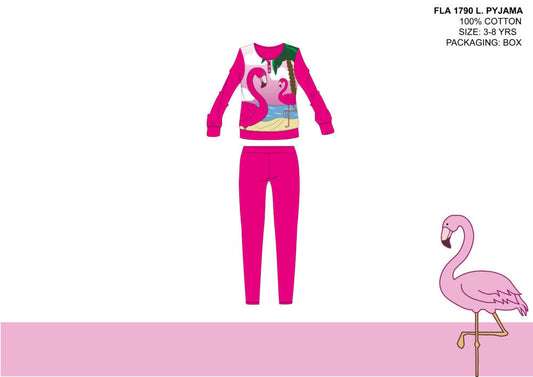 Flamingó vékony pamut gyerek pizsama - jersey pizsama - pink - 110