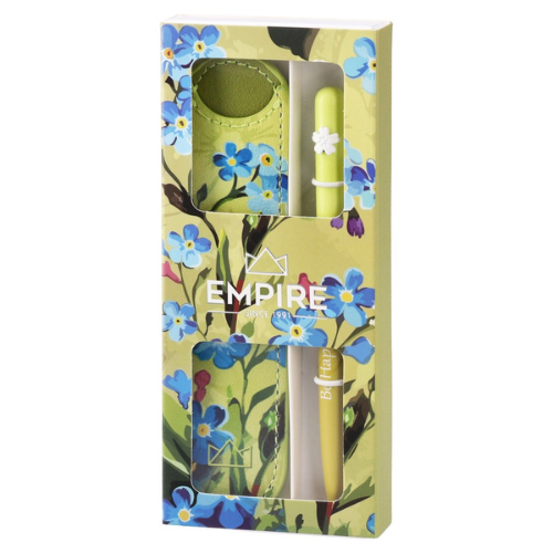 Golyóstoll Burgeon sárga 1,0 mm kék tintával, eco bőr tokkal