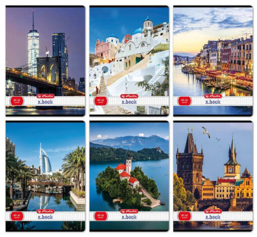 Herlitz tűzött füzet A/4, 32 lap kockás, City, többféle